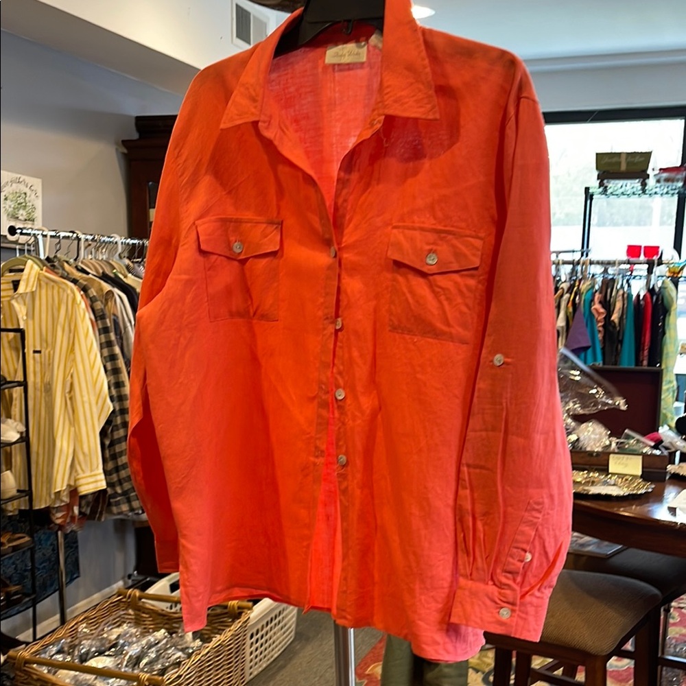 Vibrant Button-Up Shirt 100% linen shirt by Studio Works XL salmon pink